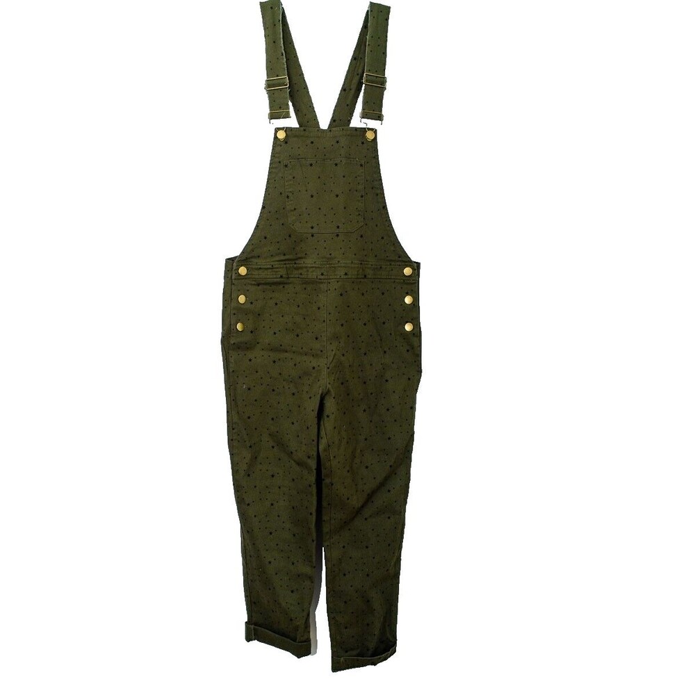 Storia Overalls‎ Medium military green black stars print carpenter pants